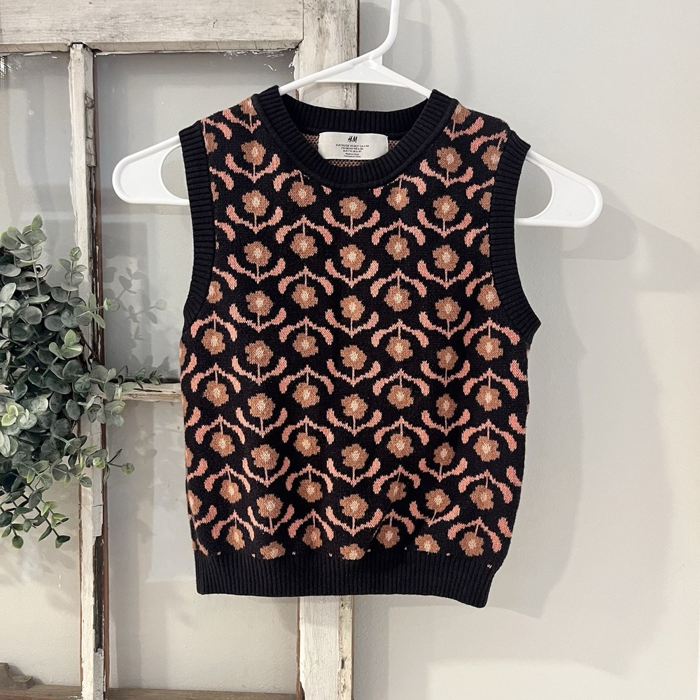 H&M Jacquard-knit Floral sweater vest School Girls Size 6-7